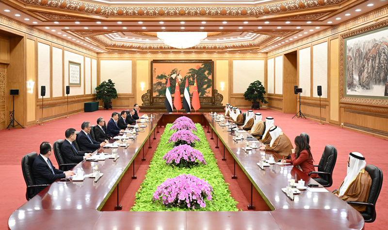 Chinese and UAE delegations meeting in Beijing during the Crown Prince of Abu Dhabi&rsquo;s state visit, April 2026.